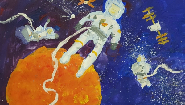 Юные художники из образцового детского коллектива студии изо "Перспектива"  подготовили  работы ко Дню космонавтики.